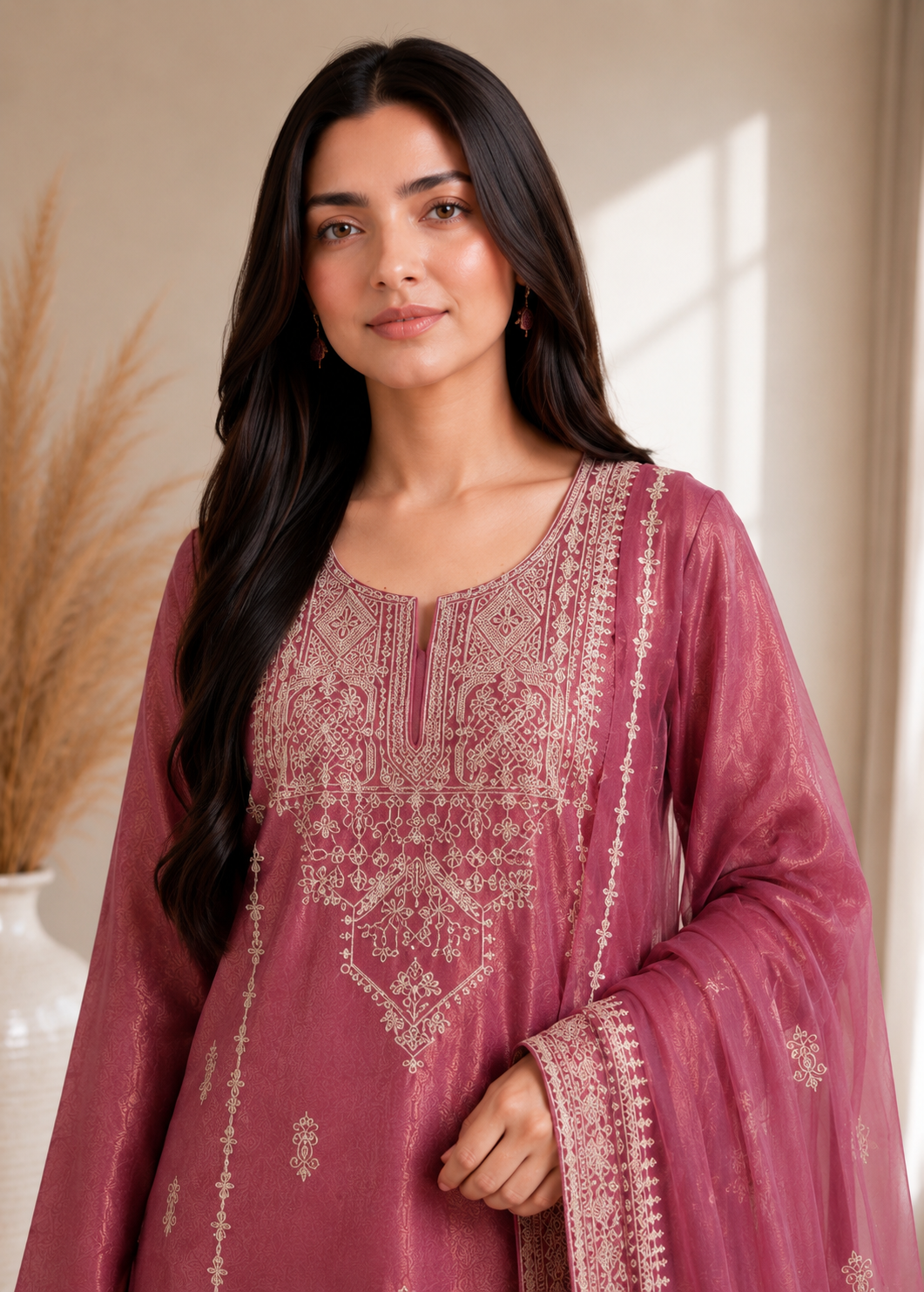 Luxe Shimmer Silk with Lace & Embroidered Detailing