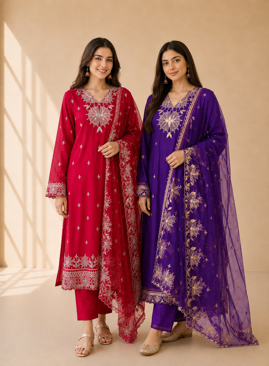 Stunning Embroidered Viscose Georgette Organza Salwar Suit