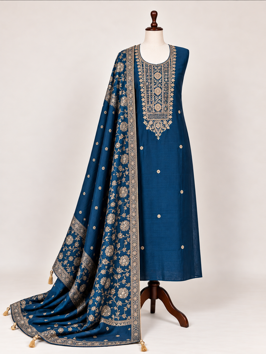 Royal Navy Blue Chanderi Silk ✨