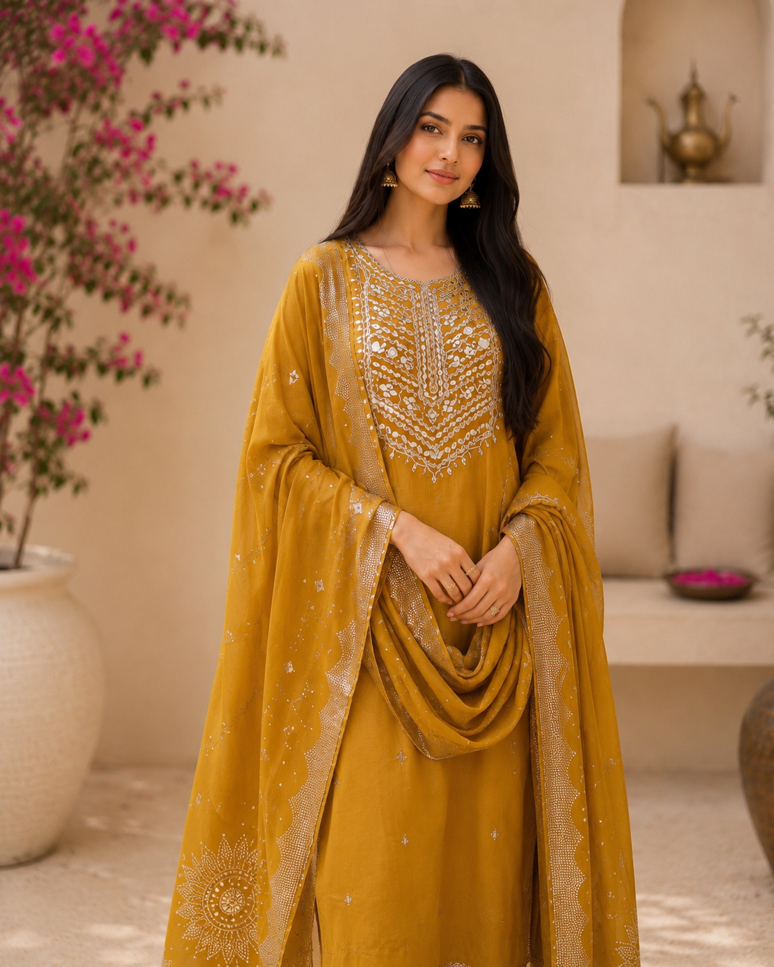 Mirror Embroidered Mal Chanderi with Mukesh Elegance