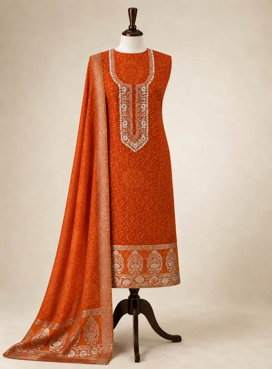 Festive Orange Bandhani Gota Patti Suit
