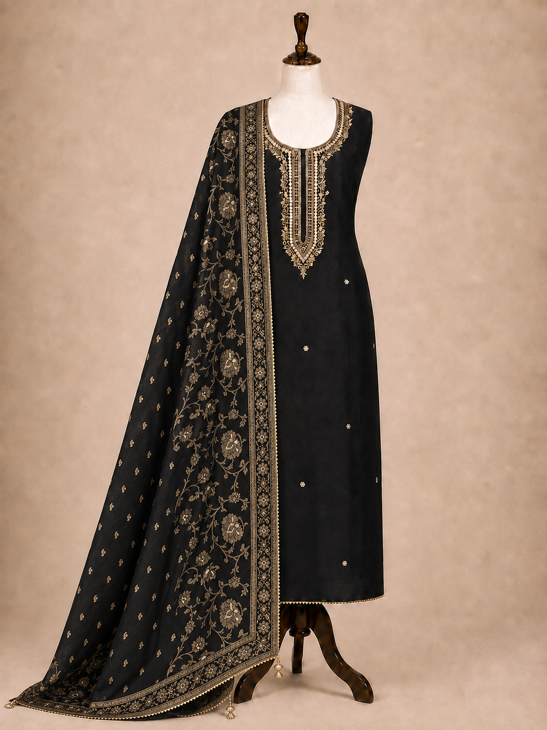 Black Chanderi Suit Set Potli Edition