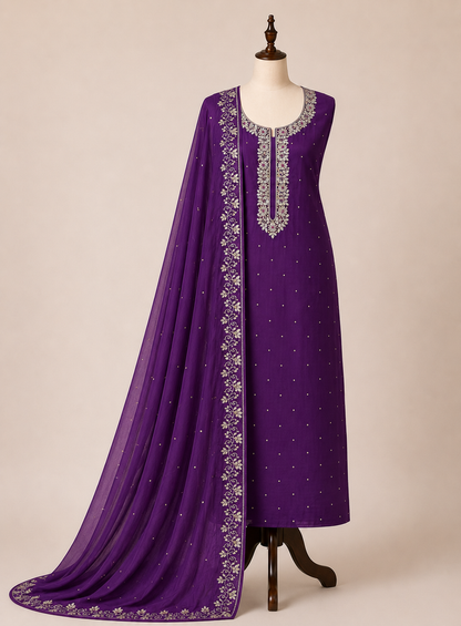 Majestic Purple – Premium Chinnon with Kalkatta Handwork