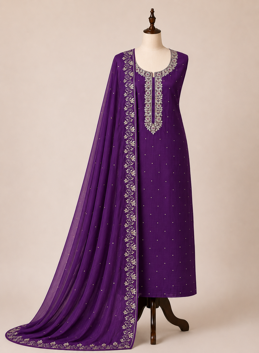 Majestic Purple – Premium Chinnon with Kalkatta Handwork