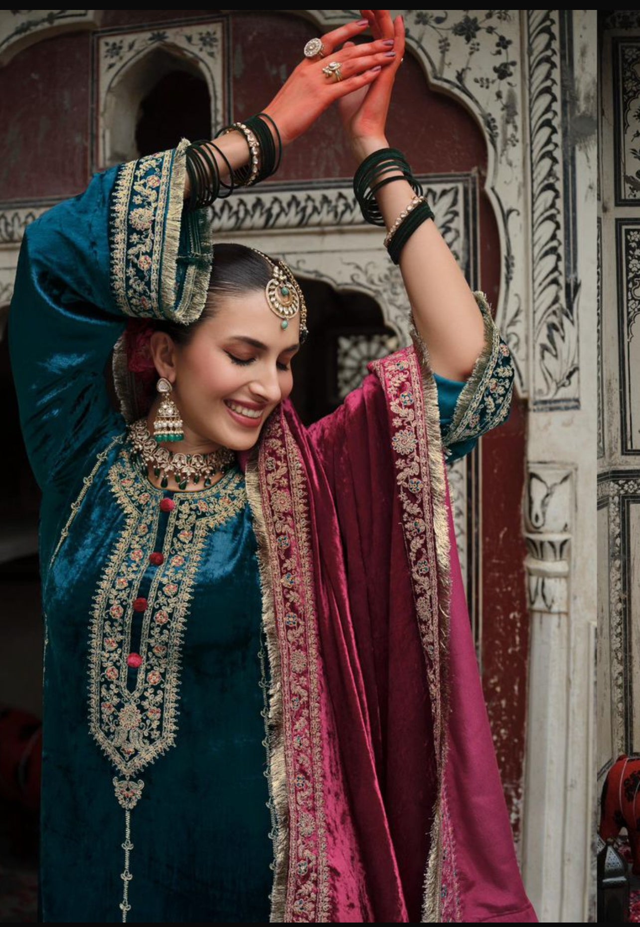 Timeless Winter Couture: Embroidered Velvet Ensemble