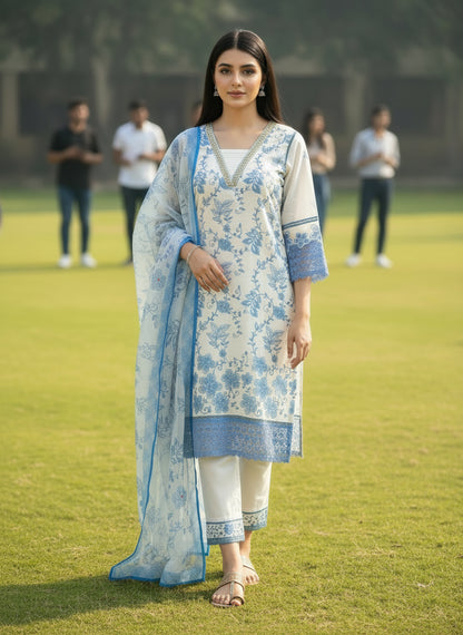 Timeless White – Embroidered Mal Chanderi with Lace Detailing