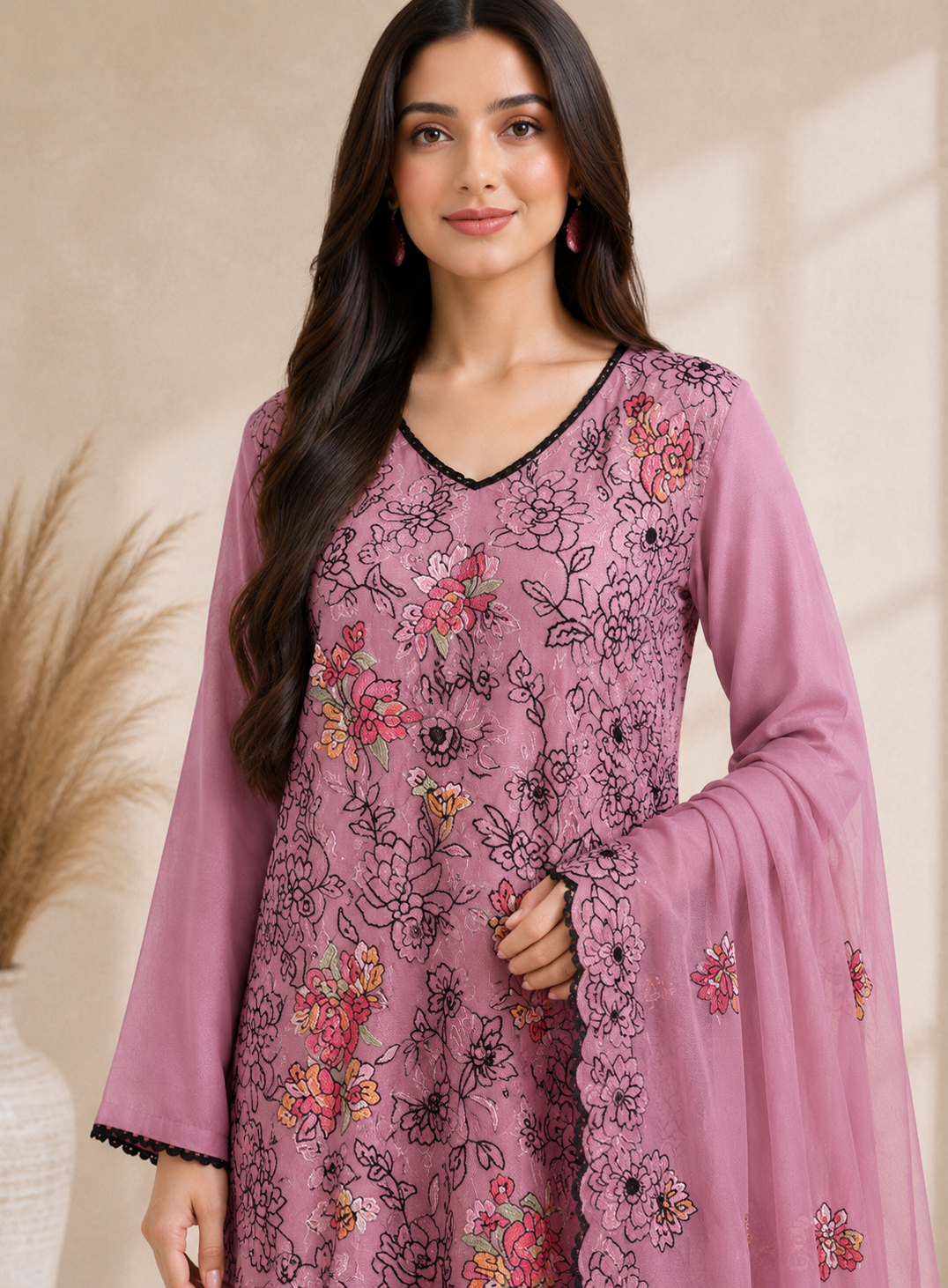 Embroidered Mal Chanderi Suit with Elegant Dupatta