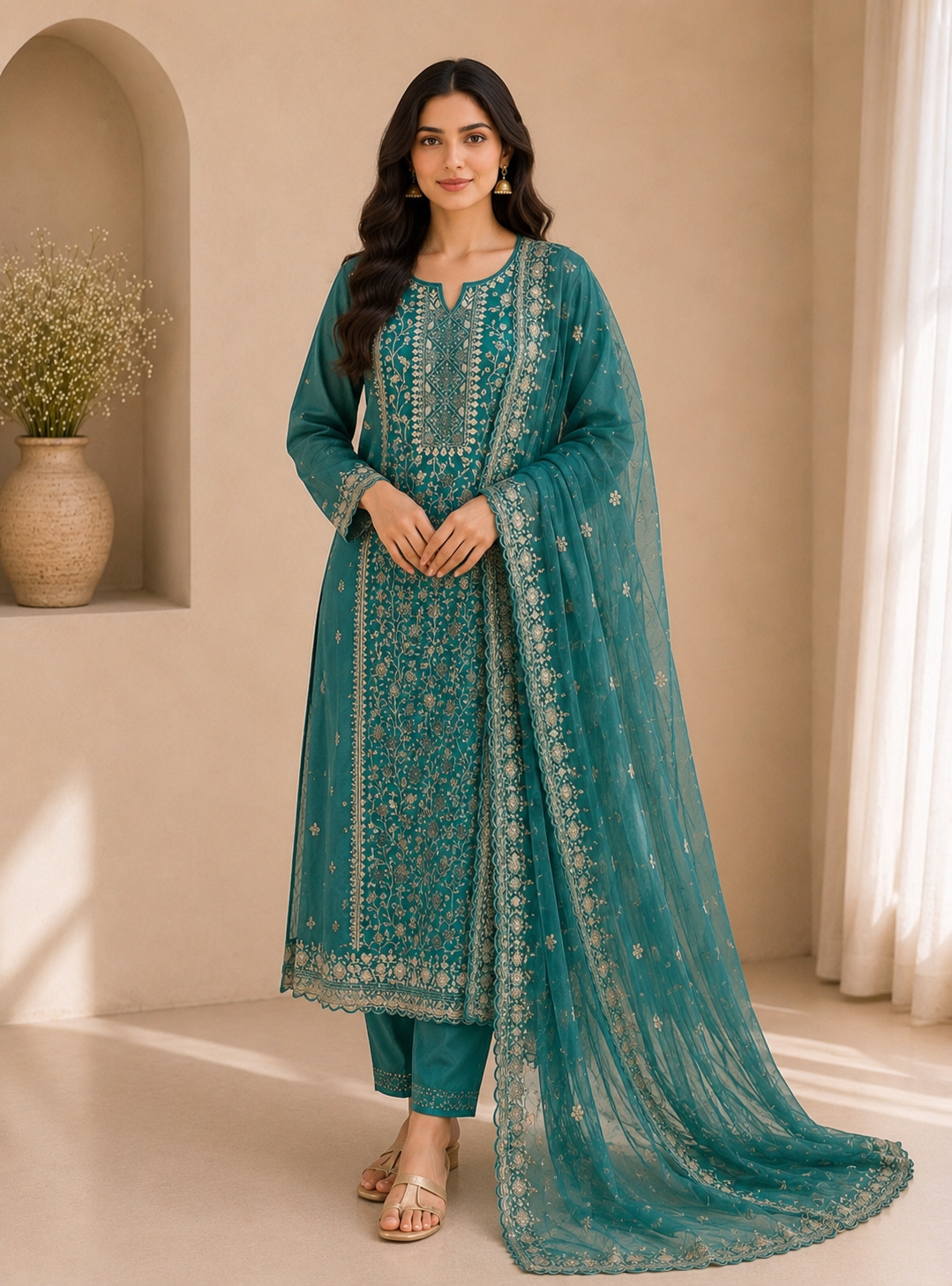 Lightweight Chiffon Embroidered Suit Set