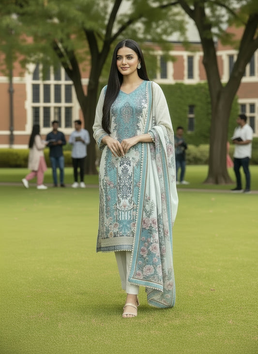 Karachi Charm – Maslin Printed Ready to Wear Suit with Lace Detailed Dupatta
