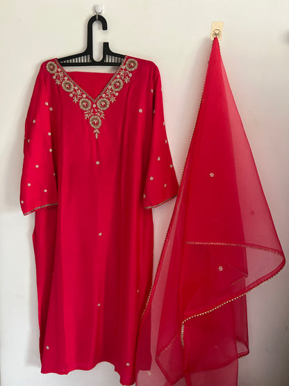 Dark Pink Dola Silk Suit with Handwork Ready to wear Salwar suit