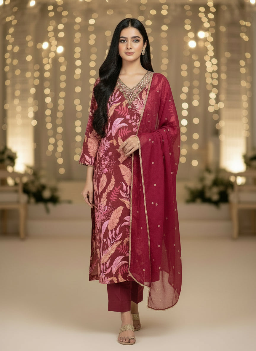 Chinnon Floral Magenta Ready to wear Salwar suit
