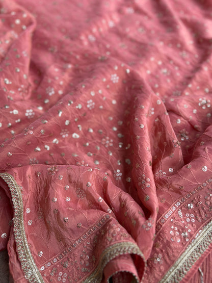 Premium Crushed Shimmer Silk Paired with Stunning Chikankari Detail