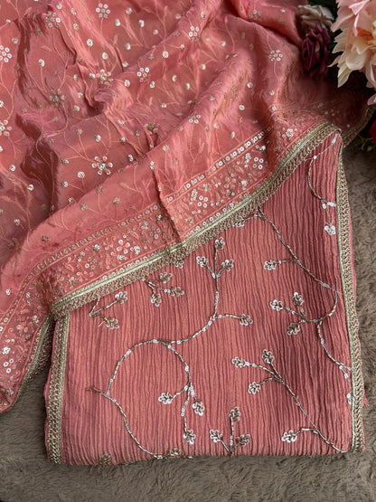 Premium Crushed Shimmer Silk Paired with Stunning Chikankari Detail