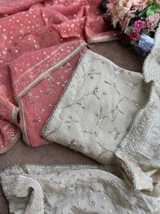 Premium Crushed Shimmer Silk Paired with Stunning Chikankari Detail
