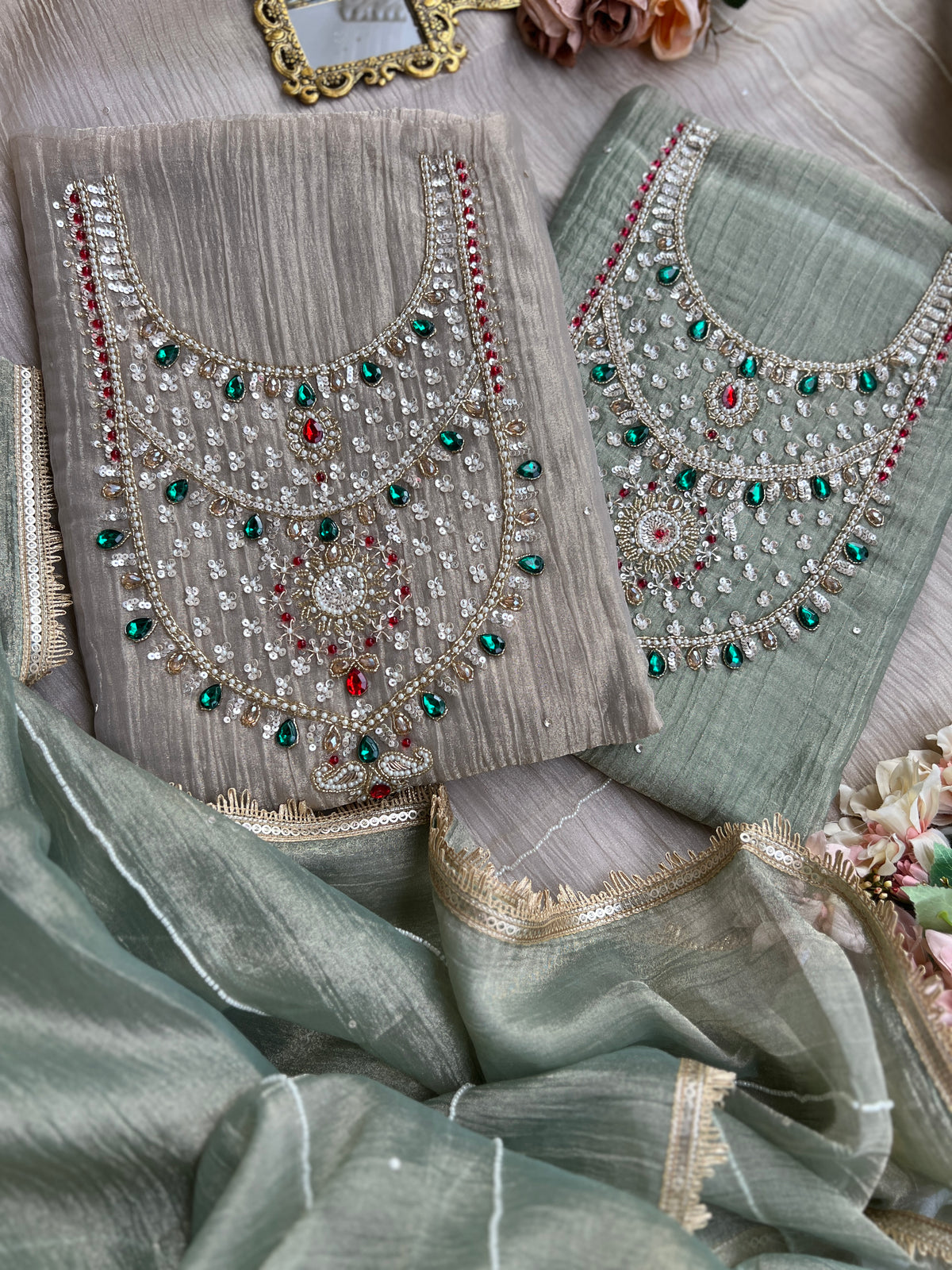Royal Hand-Embellished Unstitched Suit Set