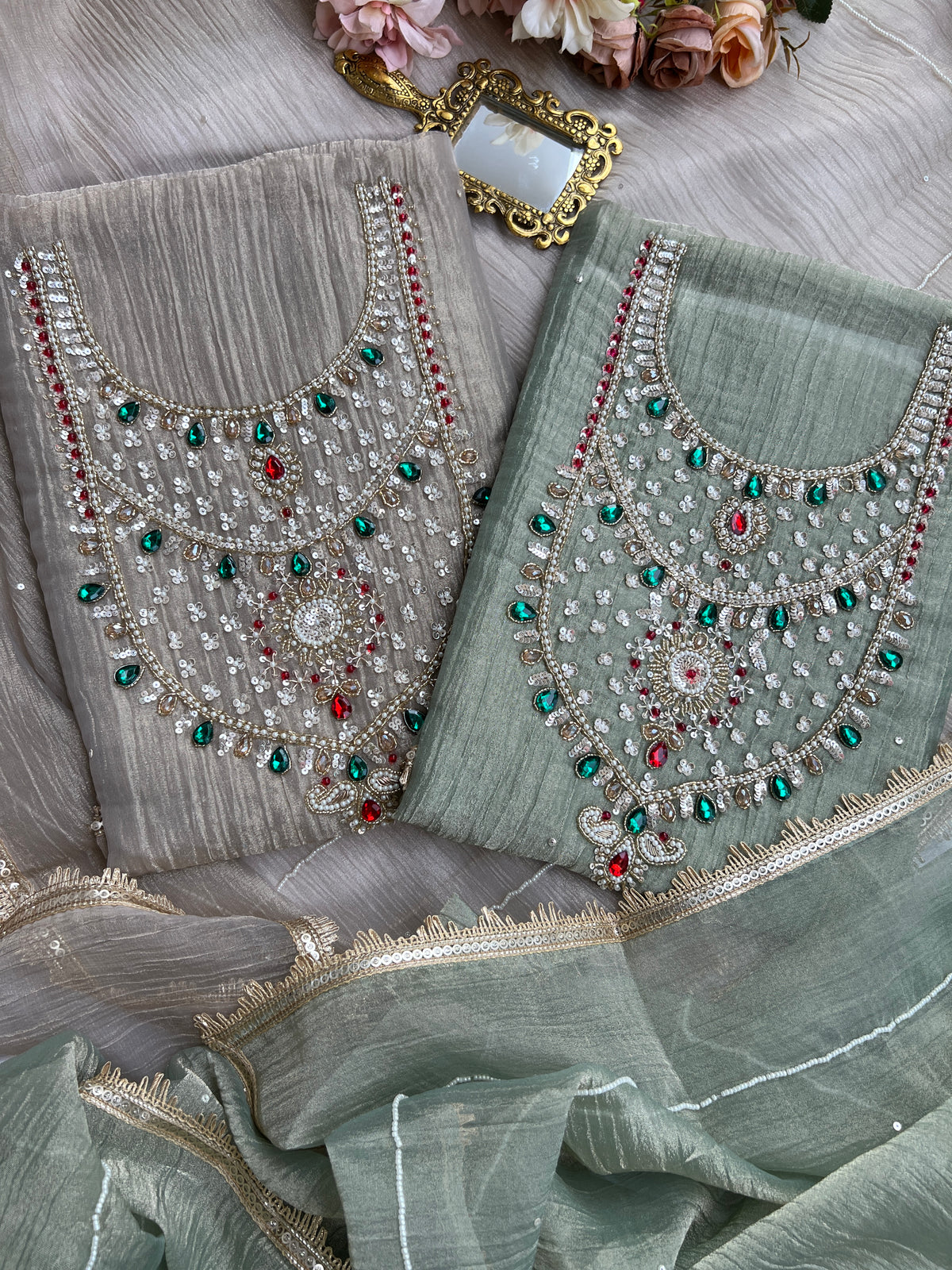 Royal Hand-Embellished Unstitched Suit Set