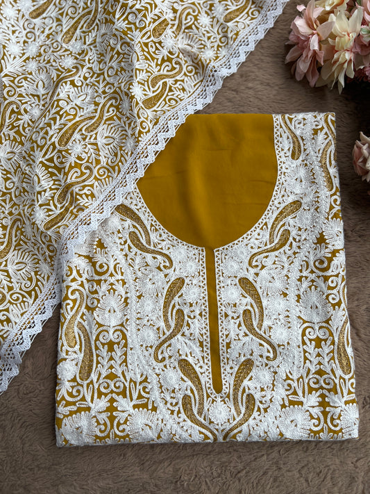 Royal Mustard Kashmiri Embroidery on Georgette