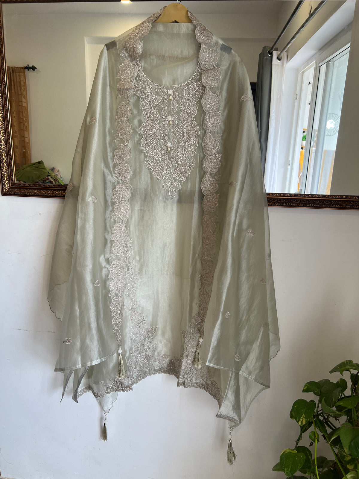 Silver Moonlight Embroidered Suit Set