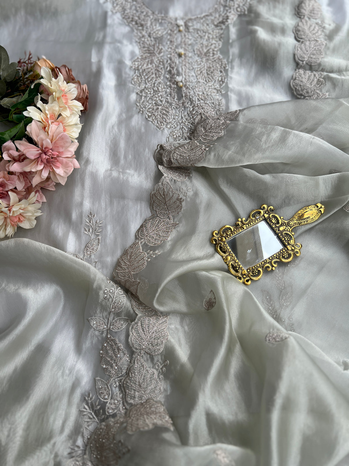 Silver Moonlight Embroidered Suit Set