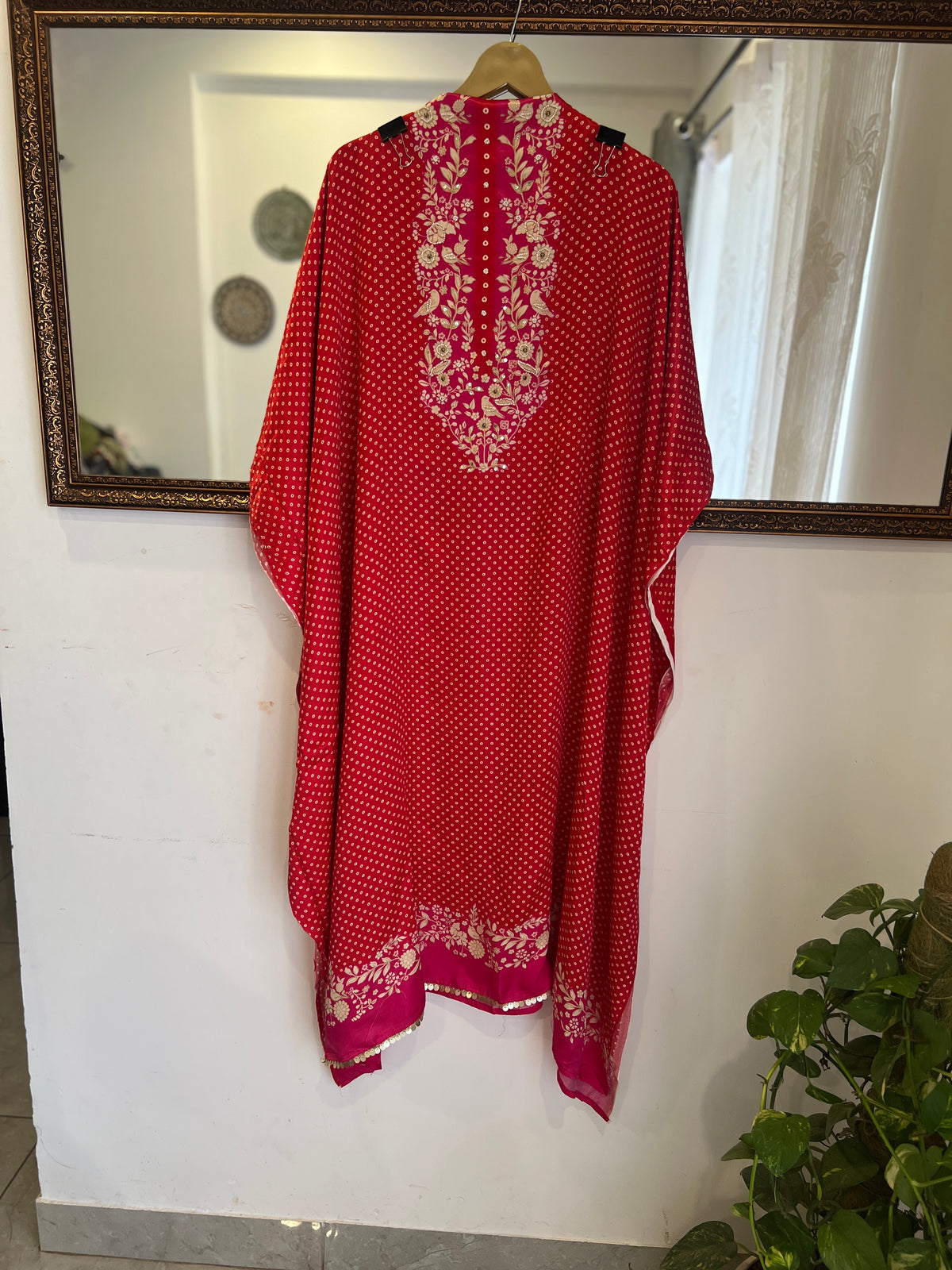 Rani Pink Bird & Bloom  Gajji Suit Set