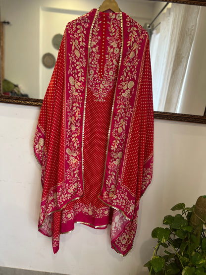 Rani Pink Bird & Bloom  Gajji Suit Set