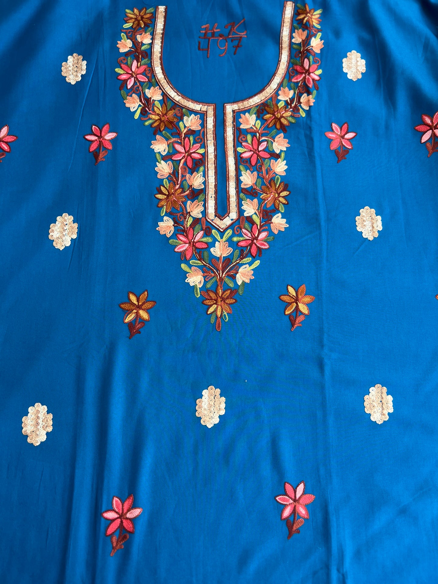 Cobalt Blue Modal Cotton Kashmiri Suit Set with Chiffon Embroidered Dupatta