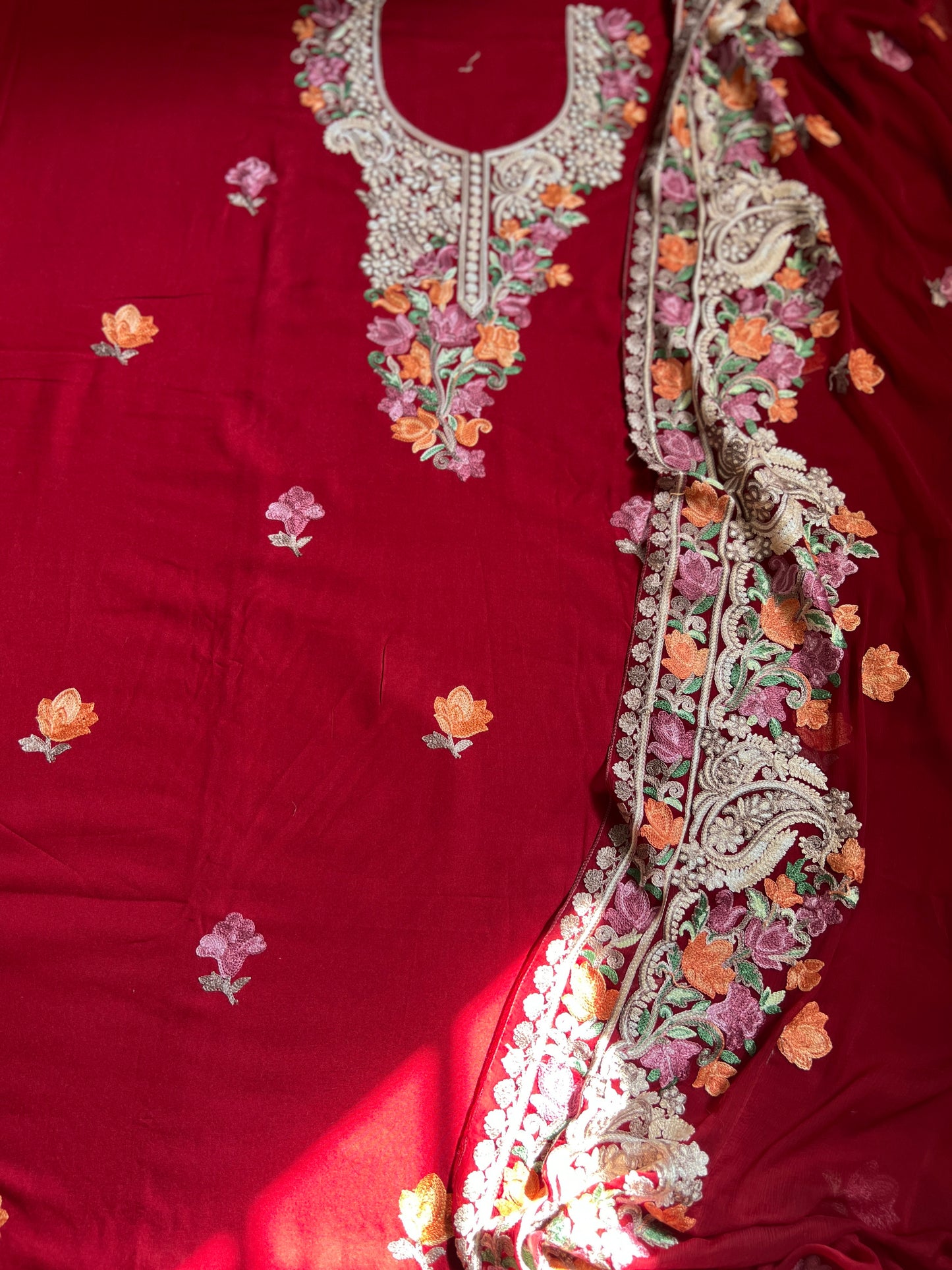 Ruby Kashmiri Modal Cotton Suit Set with Chiffon Embroidered Dupatta