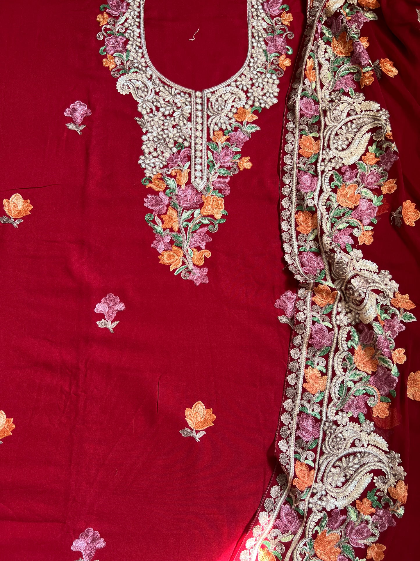 Ruby Kashmiri Modal Cotton Suit Set with Chiffon Embroidered Dupatta