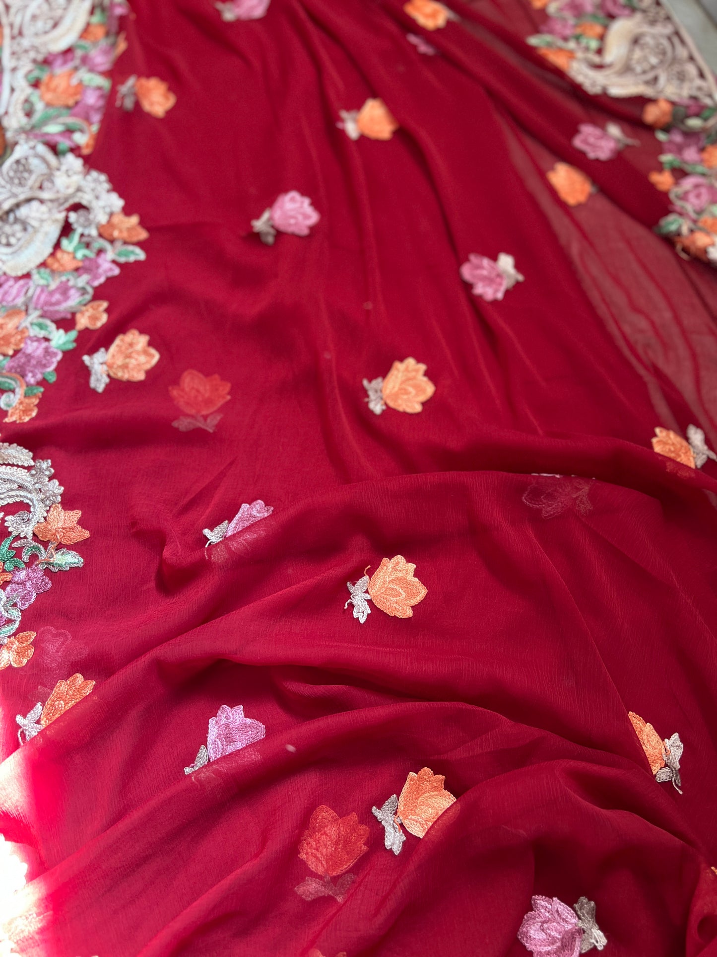 Ruby Kashmiri Modal Cotton Suit Set with Chiffon Embroidered Dupatta