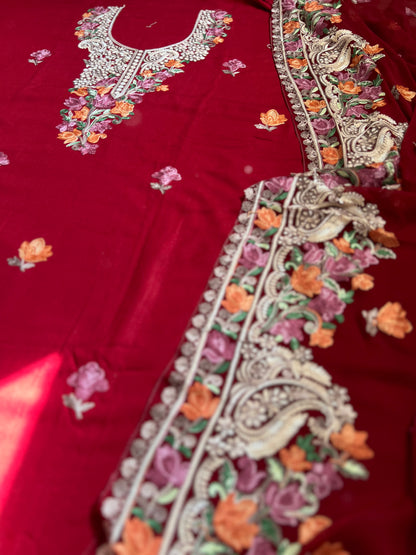Ruby Kashmiri Modal Cotton Suit Set with Chiffon Embroidered Dupatta