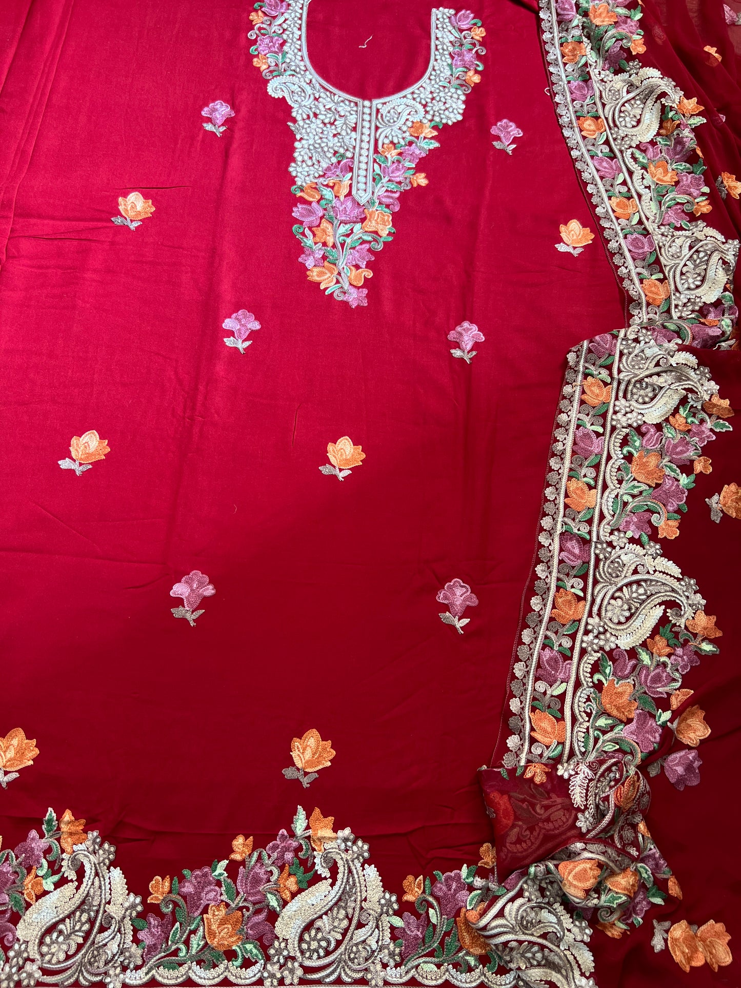 Ruby Kashmiri Modal Cotton Suit Set with Chiffon Embroidered Dupatta