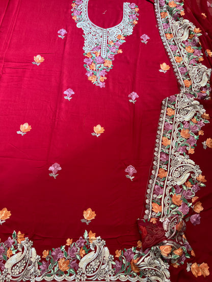 Ruby Kashmiri Modal Cotton Suit Set with Chiffon Embroidered Dupatta