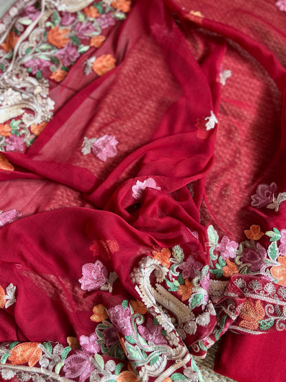 Ruby Kashmiri Modal Cotton Suit Set with Chiffon Embroidered Dupatta