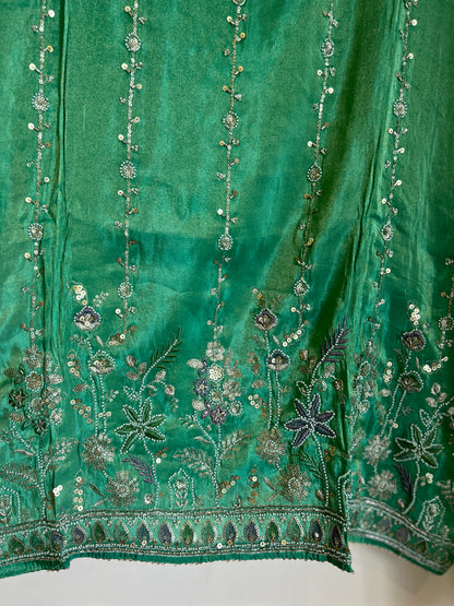 Floral Embroidered Shimmer Silk Suit Set