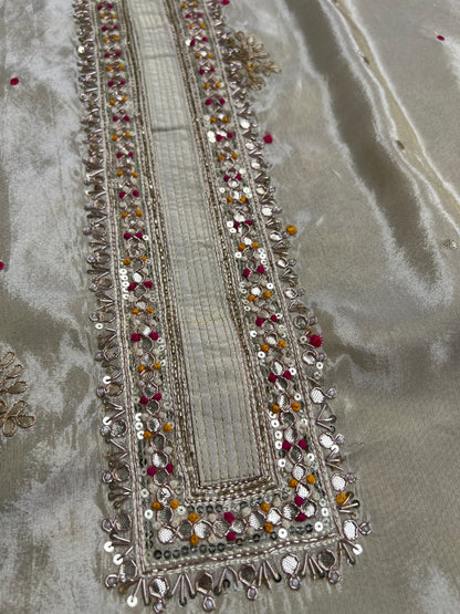 Graceful Shimmer Silk Suit with Handcrafted Elegance