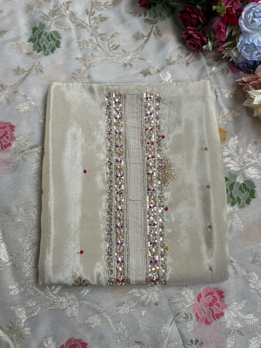 Graceful Shimmer Silk Suit with Handcrafted Elegance