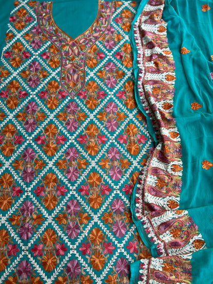 Teal Green Kashmiri Full Jaal Embroidered Salwar Suit