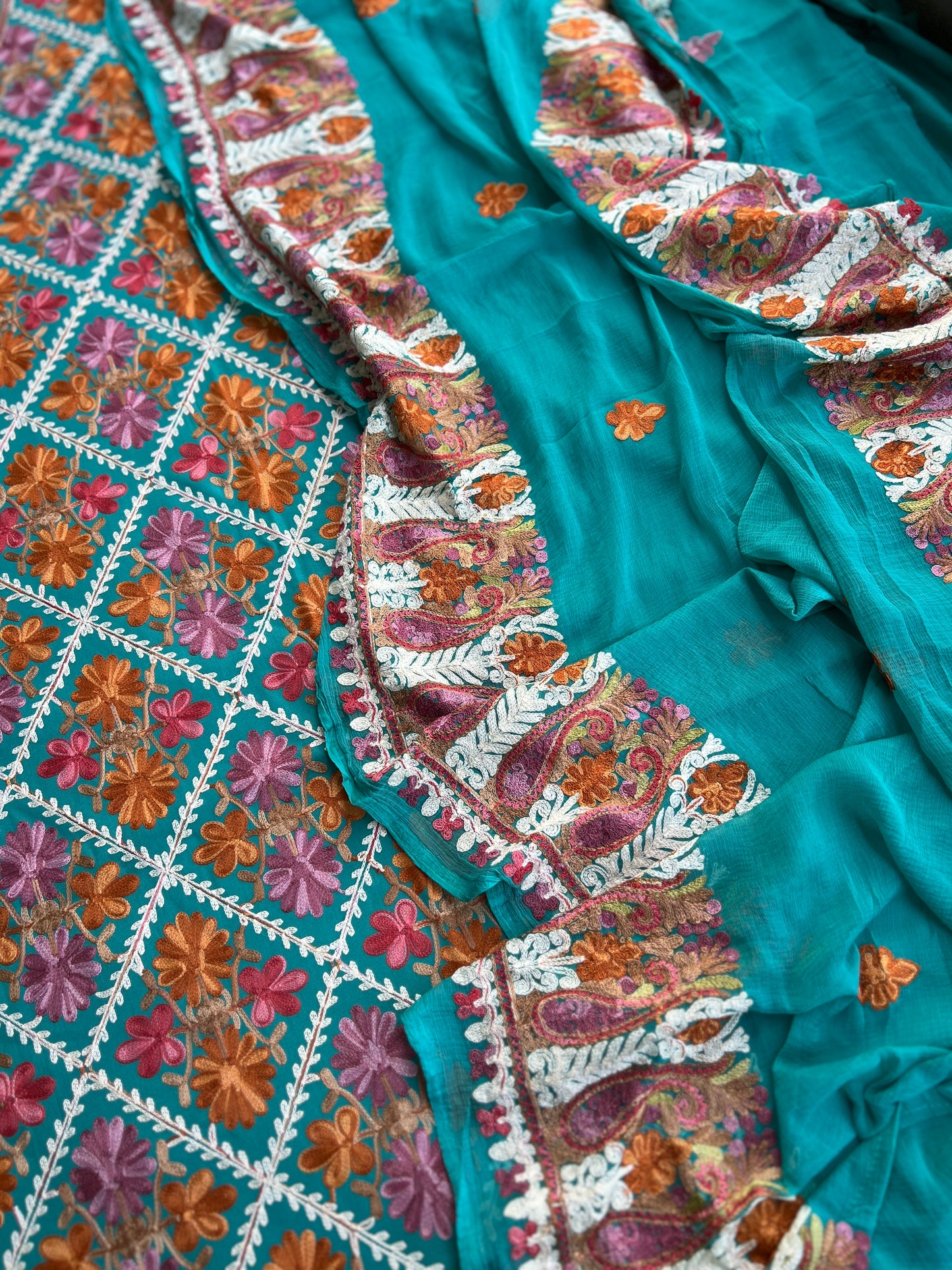 Teal Green Kashmiri Full Jaal Embroidered Salwar Suit