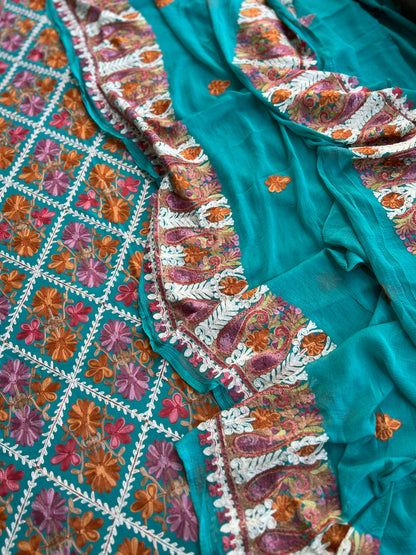Teal Green Kashmiri Full Jaal Embroidered Salwar Suit