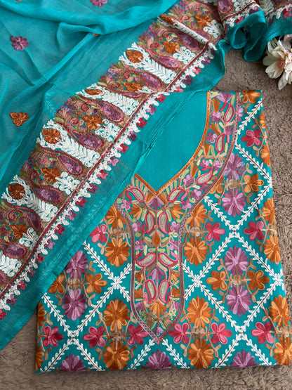 Teal Green Kashmiri Full Jaal Embroidered Salwar Suit