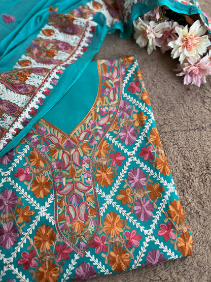 Teal Green Kashmiri Full Jaal Embroidered Salwar Suit