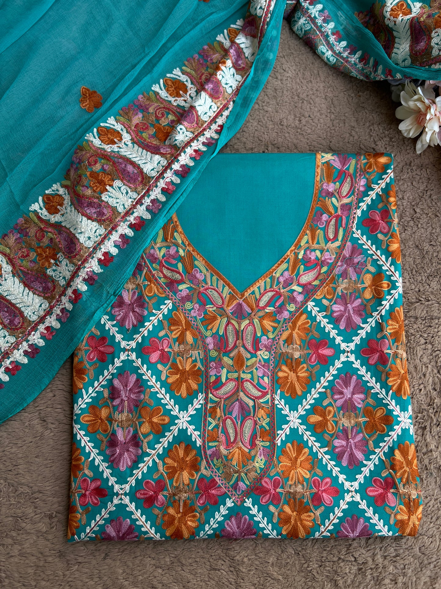 Teal Green Kashmiri Full Jaal Embroidered Salwar Suit