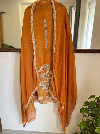 Beaded Crushed Shimmer Silk Suit Set