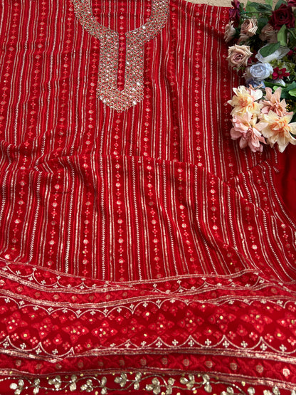 Elegant Georgette Chikankari Suit with Handcrafted Dupatta