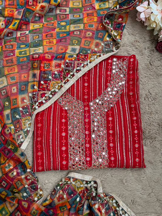 Elegant Georgette Chikankari Suit with Handcrafted Dupatta