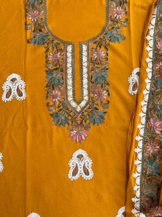 Radiant Mustard Kashmiri Floral Embroidered Suit Set