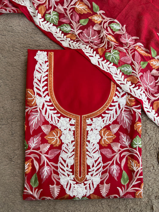 Crimson Elegance Kashmiri Embroidered Suit with Statement Dupatta