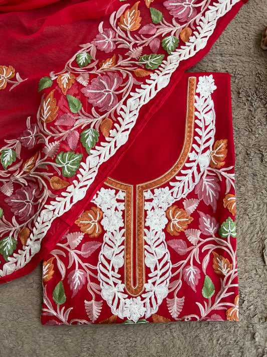 Crimson Elegance Kashmiri Embroidered Suit with Statement Dupatta