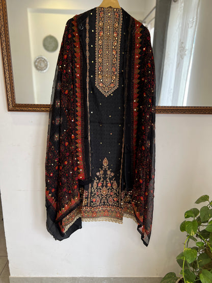 Mirror & Cutdana Embellished Russian Silk Suit Set
