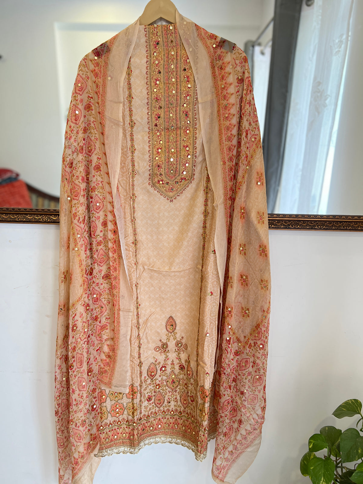 Mirror & Cutdana Embellished Russian Silk Suit Set